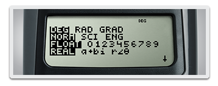 The mode selection screen allows rapid switching between real, complex, and polar mode.